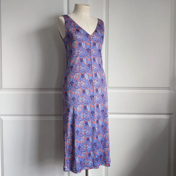 Tory Burch Dress 100% Silk Sheath Sleeveless V-Neck Floral Blue Coral XS NWT - Picture 1 of 14